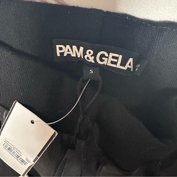 Designer Leather Cigarette Pants Gold Side Panel Pam & Gela Small Womens NWT - Picture 5 of 9